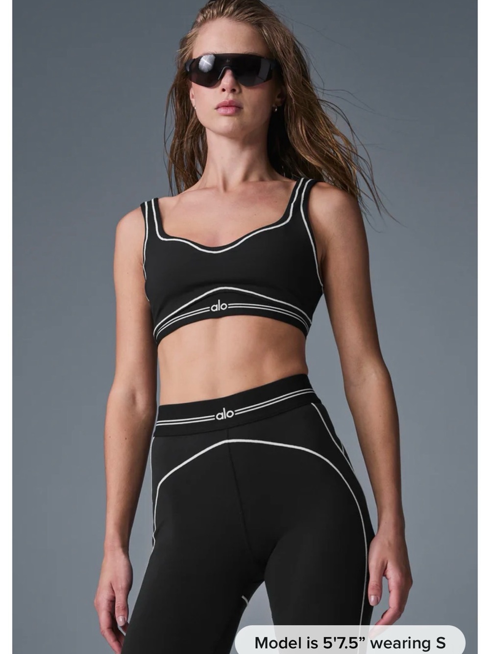 Alo Yoga Black Airbrush Heart Throb Sports Bra